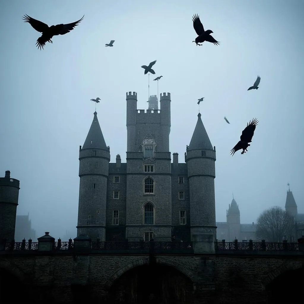 The Tower of London shrouded in fog